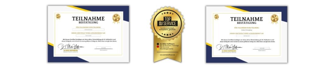 Zertifikate für erfolgreiche DJ Seminare Zertifikate für DJ Seminare in Berlin – Nachweise für die professionelle Ausbildung als Hochzeits DJ
